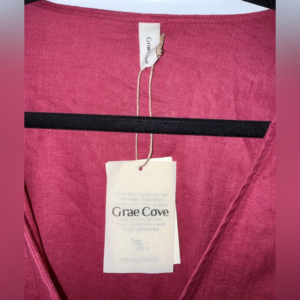 Linen Raspberry Wrap-Style Midi Dress - Picture 2 of 9